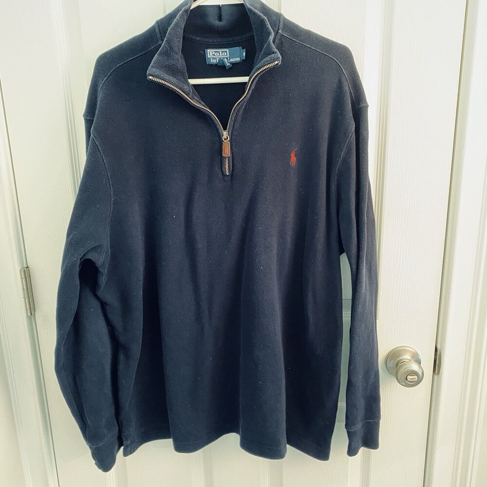 Polo Ralph Lauren Sweater Mens XL Vintage 1/4 Quarter-zip cotton jumper